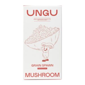 Box of UNGU 1000 g Grain Spawn, hydrated, nutrient-rich, organic oat grains.
